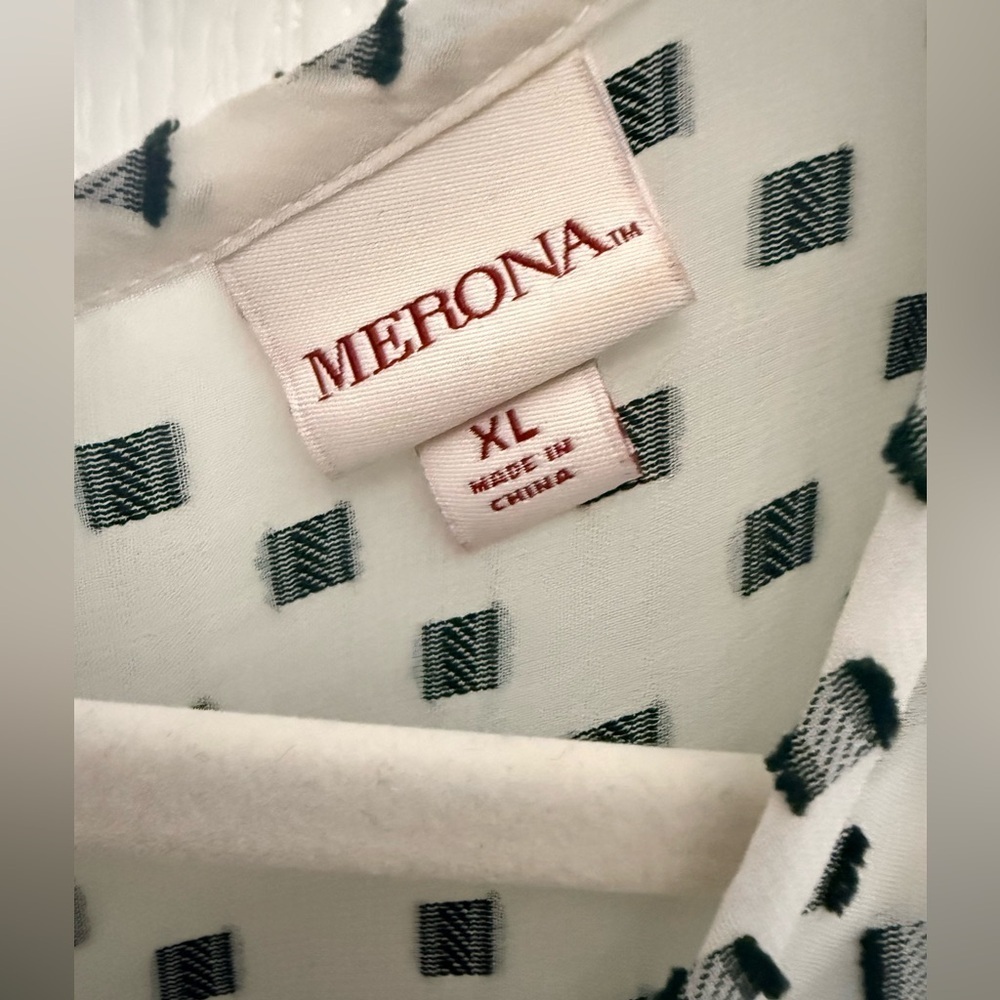 Merona XL Sheer Geometric Print Blouse Cream Black Long Sleeve - Picture 3 of 5